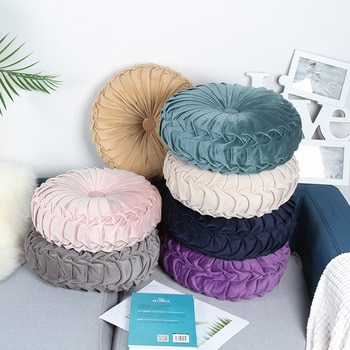 Velvet Pleated Futon Round Floor Cushion Pillow Pouf Throw Home Sofa Decor 33x11cm 1