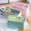 900ml Portable Healthy Material Lunch Box 3 Layer Wheat Straw Bento Boxes Microwave Dinnerware Food Storage Container Foodbox 3