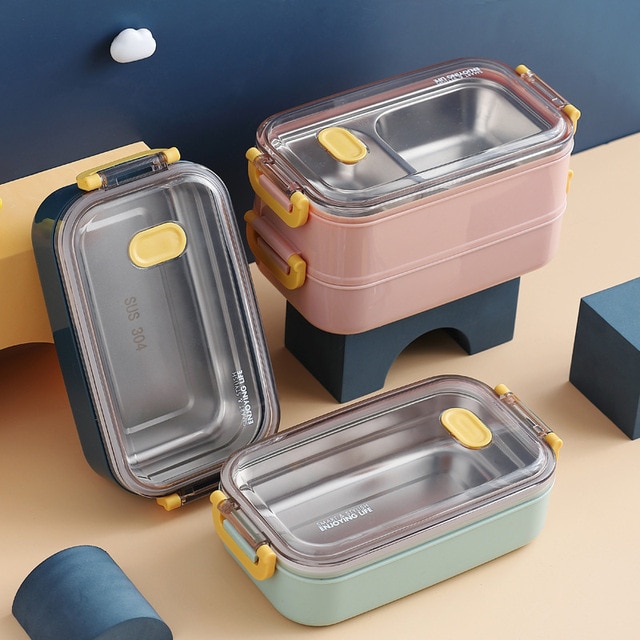 304 Stainless Steel Thermal Lunch Box Office Worker Bento Box Single/Double Layer Student Children Food Storage Container Store 1