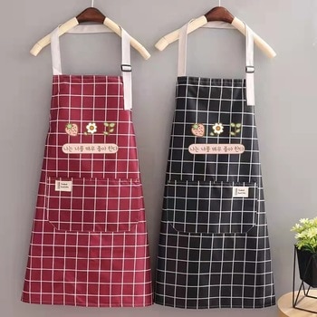 Hand apron kitchen waterproof waist adjustable apron with pocket grid apron coffee shop work apron. 2