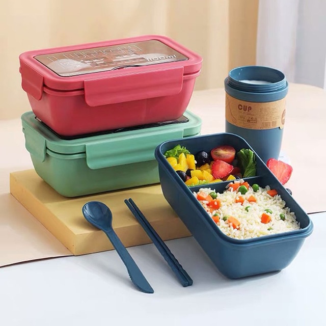 New Microwave  Lunch containers Box with Compartments  Bento Box Japanese Style Leakproof Food Container for Kids with Tableware 2