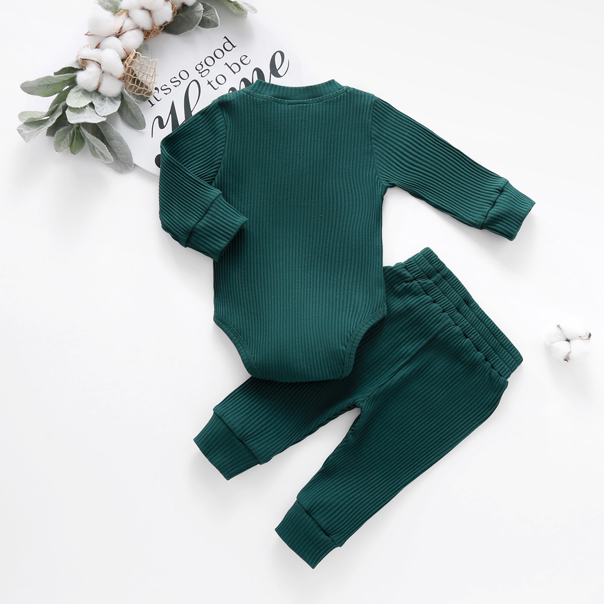 Infant Newborn Baby Girl Boy Spring Autumn Ribbed/Plaid Solid Clothes Sets Long Sleeve Bodysuits + Elastic Pants 2PCs Outfits