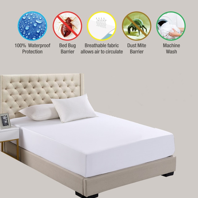 Smooth Waterproof Mattress Protector Cover for Bed Solid White Wetting Breathable Hypoallergenic Protection Pad Cover Customized 1