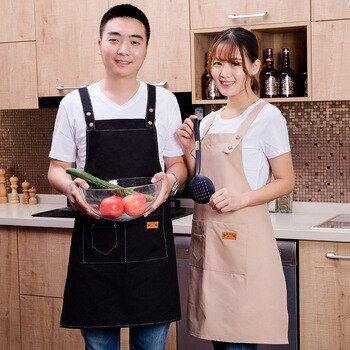 Men Women Kitchen Apron Canvas Aprons Bib for Kitchen Hairdresser Manicure Restaurant Chef Cooking Baking Accessories Pinafore 2