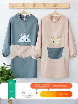 Apron Household Kitchen Waterproof and Oil-Proof Work Clothes New Korean Style Long Sleeve Cooking Smock for Adults and Women 2