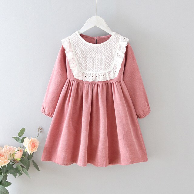 Girls' Dresses 2021 Autumn New Style Children Baby Kids Clothing Korean Japanese Style Loose Lace Lapel Girl Fashionable Dress 4