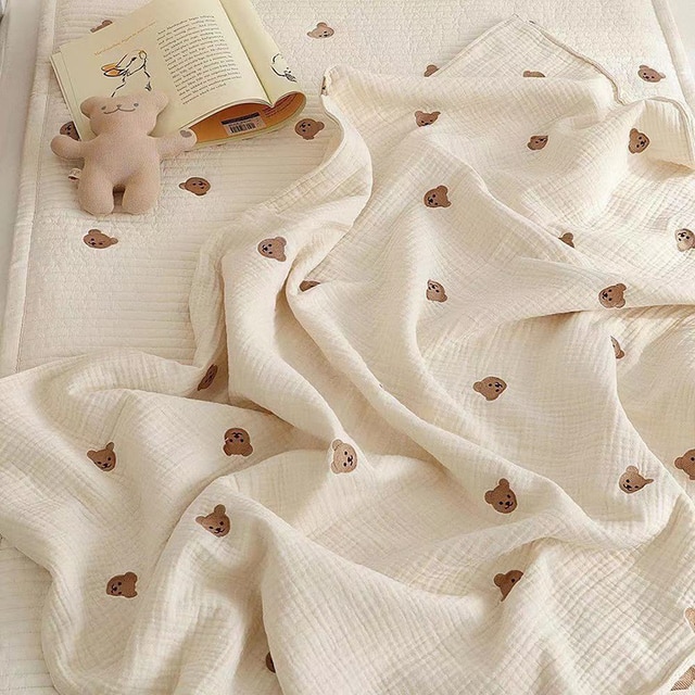 MILANCEL Ins Hot Newborn Baby Blanket Korean Bear Embroidery Kids Sleeping Blanket Cotton Bedding Accessories 3