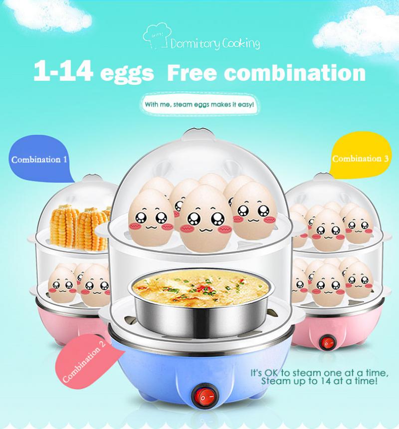 Mini Kitchen Egg Poacher 2-Layer Auto Power Off Electric Egg Steamer (White)