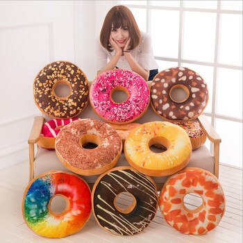 1pc 3D Donut Plush Cushion Round Cake Pillow Sofa Seat Cushion Kids Toy Home Decor Wedding Cushion Christmas Birthday Gift 40cm 2