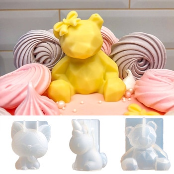 3D Silicone Mold DIY Geometry Stereo Bear Deer Cat Bunny Animal Mold Ornament Mold Cake Decoration Tools Easter Rabbit 2