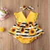 Newborn Baby Girl Clothes Lace Ruffle Sunflower Print Romper Headband 2Pcs Summer Sleeveless Outfits Sunsuit for 0-24Months 1