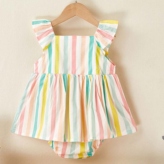 New Newborn Cotton Flying Sleeve Dress Jumpsuit Korean Japan Style Summer Princess Clothes One Piece Baby Girl Bodysuits 3