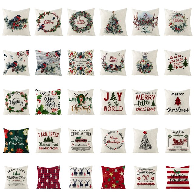 45X45CM Linen Christmas Pillows Case Bird Trees Garland Floral Print Cushion Case Livingroom Sofa Couch Decorative Throw Pillows 1