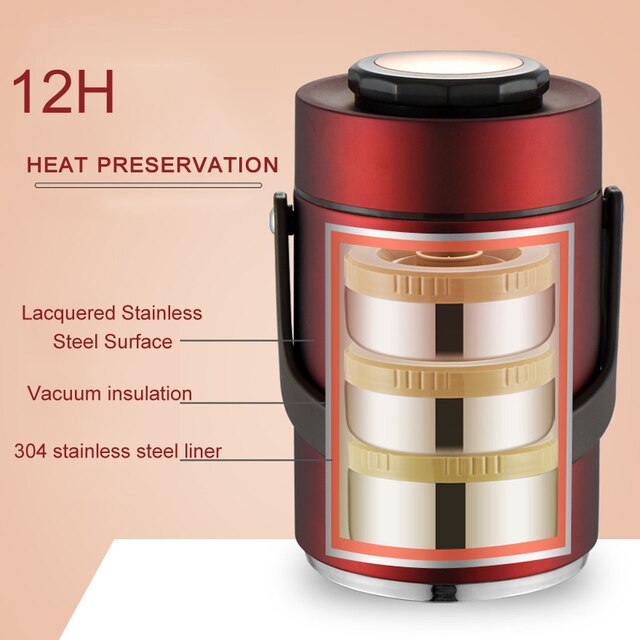 Portable Large Capacity 304 Stainless Steel Vacuum Insulation Bento Lunch Box Leak-Proof Food Storage Container Outdoor Thermos 5