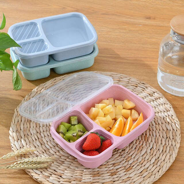 Microwave Lunch Box Wheat Straw Dinnerware Food Storage Container Children Kids School Office Portable Bento Box Lunch Bag 1