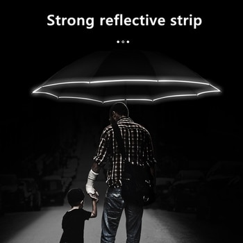 Automatic Umbrella Woman Reflective Stripe Reverse Led Light Umbrella Three Folding Inverted 10 Ribs Windproof Umbrellas Travel 2
