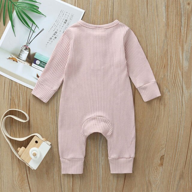 Summer Unisex Newborn Baby Clothes Solid Color Baby Rompers Cotton Knitted Long Sleeve Toddler Jumpsuit Infant Clothing 3-18M 4
