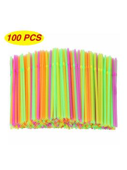 100Pcs Fluorescent Plastic Bendable Drinking Straws Disposable Beverage Straws Wedding Decor Mixed Colors Party Supplies 1