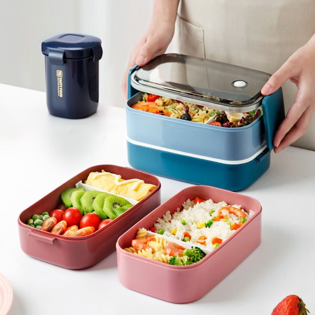 Japanese style Multi-layer lunch box food container storage Portable Leak-Proof bento box for kids with Soup Cup Breakfast Boxes 2