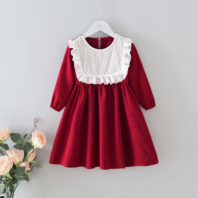 Girls' Dresses 2021 Autumn New Style Children Baby Kids Clothing Korean Japanese Style Loose Lace Lapel Girl Fashionable Dress 3