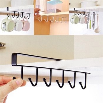 Kitchen Accessories Shelf Storage Hooks Clothes Hanging Wardrobe Kitchen Organizer Cup Holder Glass Mug Holder 6 Hooks 1