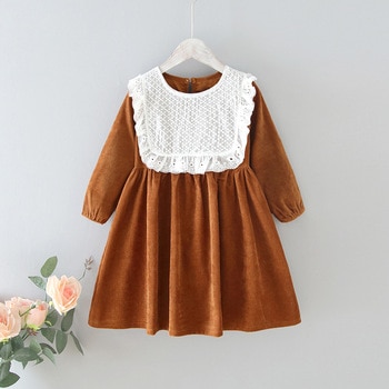 Girls' Dresses 2021 Autumn New Style Children Baby Kids Clothing Korean Japanese Style Loose Lace Lapel Girl Fashionable Dress 1