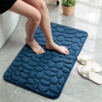 Home Bath Mat Cobblestone Embossed Bathroom Carpet Water Absorption Non-slip Memory Foam Absorbent Washable Rug Toilet Floor Mat 2