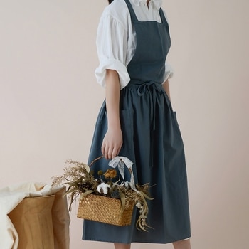 Women Cotton Linen Cross Back Apron Japanese Housework Baking Wrap Florist Dress Kitchen Cooking Aprons 1
