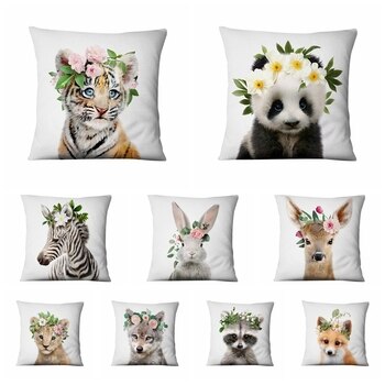 Home Decoration Pillow Fresh Animals In Flower Printed Cushion Decorative Pillows Almofada Decorativas Para Sofa Throw Pillow 2