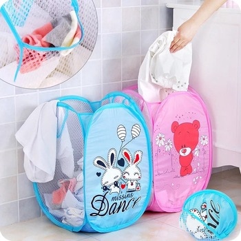 Folding Laundry Basket Hamper Cartoon Pop Up Open Mesh Laundry Dirty Sorting Basket Kids Toys Sundrie Home Storage Box Organizer 1