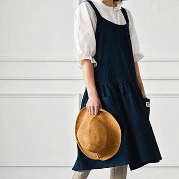 Cotton Linen Apron Retro Vintage Women Pinafore Dress Fashion Japanese Korean Aprons Garden Working Apron Kitchen Cooking Apron 2