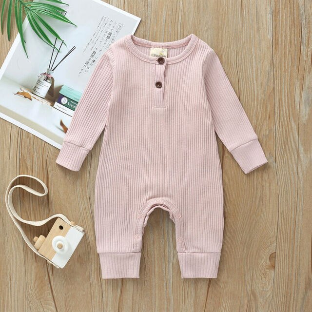 Summer Unisex Newborn Baby Clothes Solid Color Baby Rompers Cotton Knitted Long Sleeve Toddler Jumpsuit Infant Clothing 3-18M 3