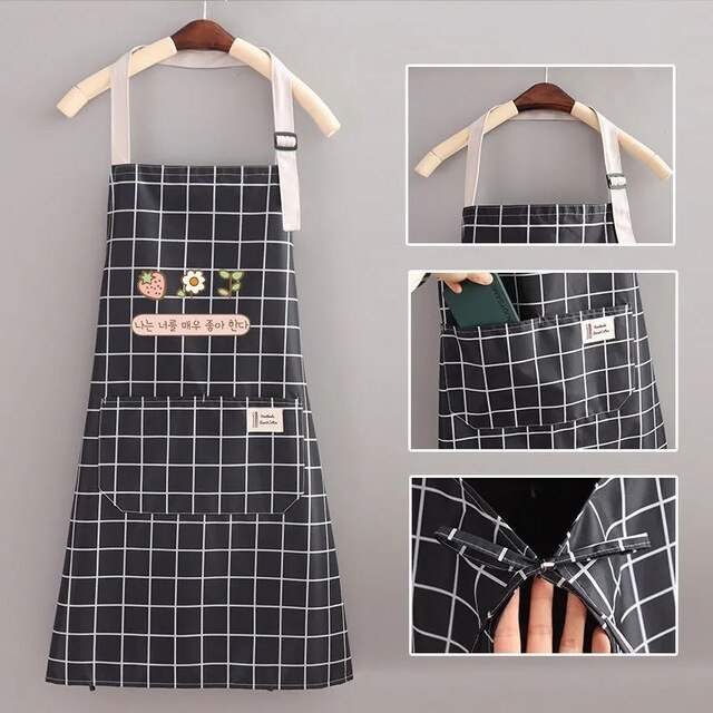 Hand apron kitchen waterproof waist adjustable apron with pocket grid apron coffee shop work apron. 3