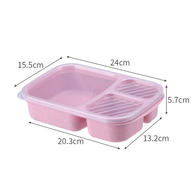 Microwave Lunch Box Wheat Straw Dinnerware Food Storage Container Children Kids School Office Portable Bento Box Lunch Bag 4