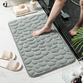 Home Bath Mat Cobblestone Embossed Bathroom Carpet Water Absorption Non-slip Memory Foam Absorbent Washable Rug Toilet Floor Mat 1