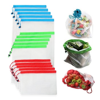 12pcs/lot Reusable Mesh Produce Bags Washable Eco Friendly Bags for Grocery Shopping Storage Fruit Vegetable Toys Sundries Bag 1