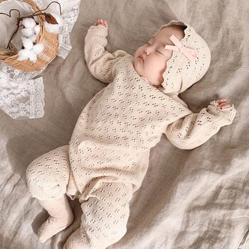 Newborn Baby Girl Knitting Bodysuits Korean Style Infant Baby Girls Jumpsuit One piece Outfit Toddler Baby Girl Clothes 1