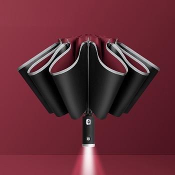 Auto Open Close Umbrella Light-emitting LED Reverse Ten-bones Three-folding Automatic Business Vinyl Umbrella With Light 2