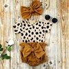 2021 Fashion Newborn Toddler Baby Girls Clothes Sets Leopard Print Short Sleeve Romper Tops Bow Shorts Headband 3pcs Outfit Set 1