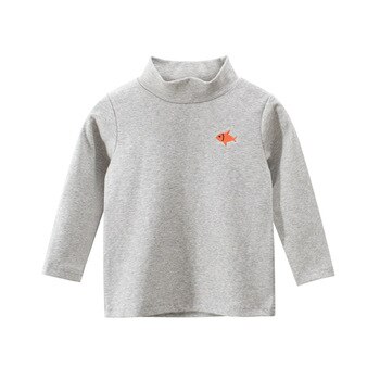 Korean Style Children's Clothing Autumn New 2022 Fish Embroidery Cotton Top Girls Baby Boys Turtleneck Long Sleeve T-shirt 2-9Y 3