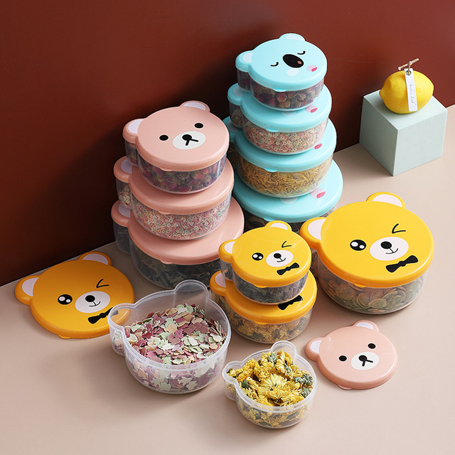 4pcs Children Plastic Cartoon Cute Bento Box Japanese Outdoor Food Storage Container Kids Student Microwave Lunch Box Utensils 1