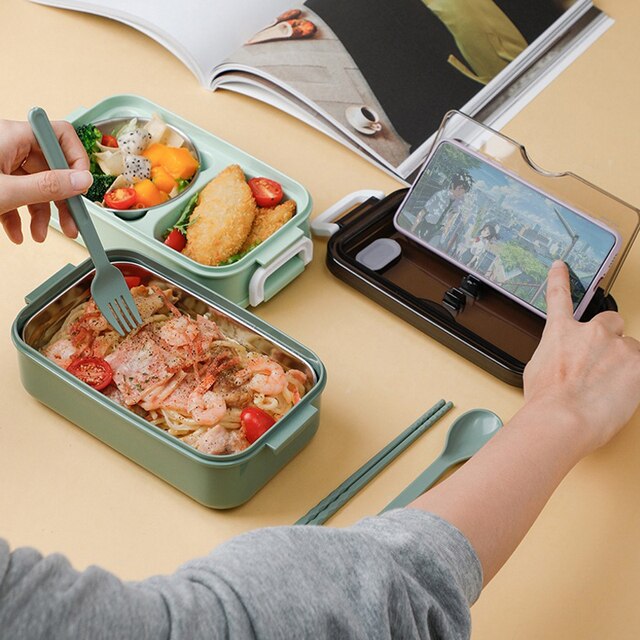 304 Stainless Steel Lunch Box Bento Box For School Kids Office Worker 2layers Microwae Heating Lunch Container Food Storage Box 3