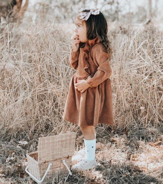 Girls' Dress New Korean Version Of The Autumn New Corduroy Pleated Lace Princess Dress Children Toddler Baby Kids Clothing 2-6Y 5
