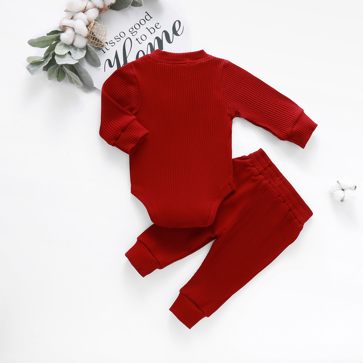 Infant Newborn Baby Girl Boy Spring Autumn Ribbed/Plaid Solid Clothes Sets Long Sleeve Bodysuits + Elastic Pants 2PCs Outfits