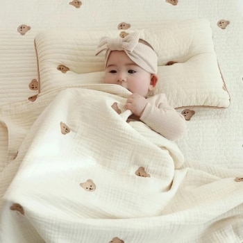 MILANCEL Ins Hot Newborn Baby Blanket Korean Bear Embroidery Kids Sleeping Blanket Cotton Bedding Accessories 1