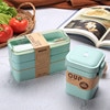 3 Layer Wheat Straw Lunch Box with Bag Japanese Microwave Bento Box with Fork Spoon Food Container for Student Office Staff 2