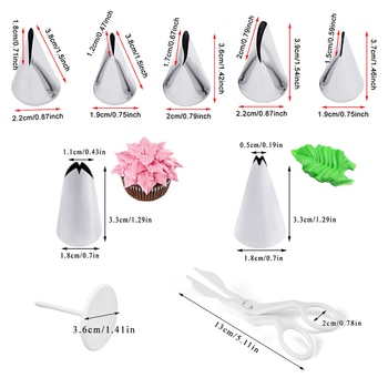 9Pcs/set Flower Scissor+Cake Tray +7pcs Tulips Rose Nozzle Nail Decor Lifter Fondant Cream Transfer Baking Pastry Kitchen 2