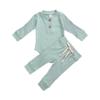 Infant Newborn Baby Girl Boy Spring Autumn Ribbed/Plaid Solid Clothes Sets Long Sleeve Bodysuits + Elastic Pants 2PCs Outfits 4