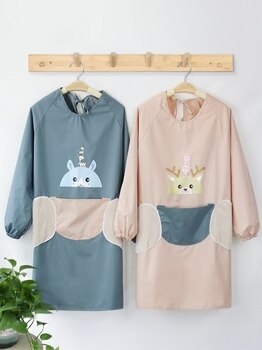 Apron Household Kitchen Waterproof and Oil-Proof Work Clothes New Korean Style Long Sleeve Cooking Smock for Adults and Women 1
