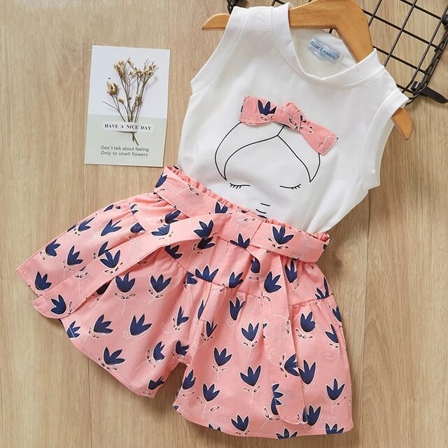 Bear Leader Girls Clothing Sets New Summer Sleeveless T-shirt+Print Bow Skirt 2Pcs for Kids Clothing Sets Baby Clothes Outfits 4